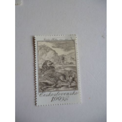 Timbre "Tchécoslovaquie: Vaclav Hollar 1607-1677 : Fable:Le Lion Et Le Rat".
