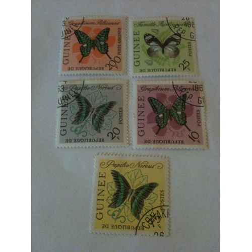 Lot De 5 Timbres Papillon République De Guinée