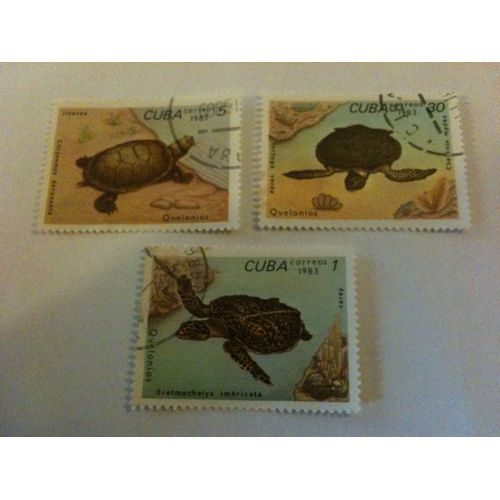 Lot De 3 Timbres Tortues Cuba 1983