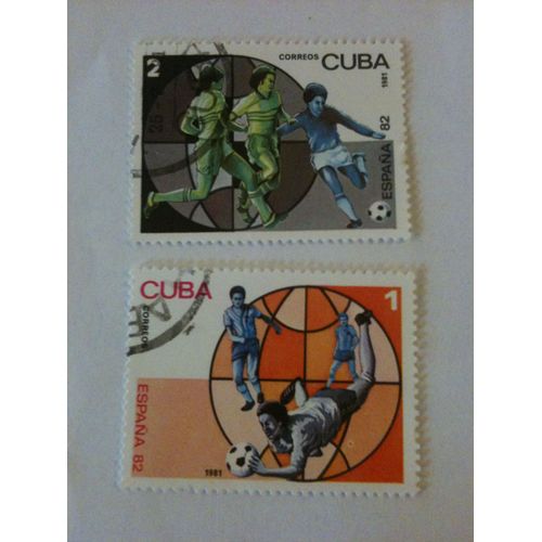 Lot De 2 Timbres Coupe Du Monde De Football Espagne 82 Cuba