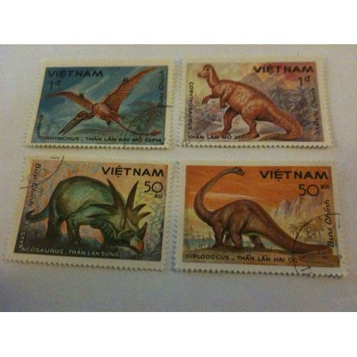 Lot De 4 Timbres Dinosaures Vietnam