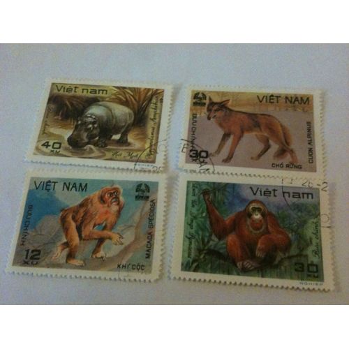 Lot De 4 Timbres Faune Vietnam