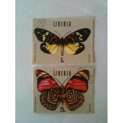 Lot De 2 Timbres Papillons Libéria