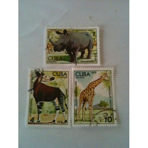 Lot De 3 Timbres Faune Africaine Cuba 1978