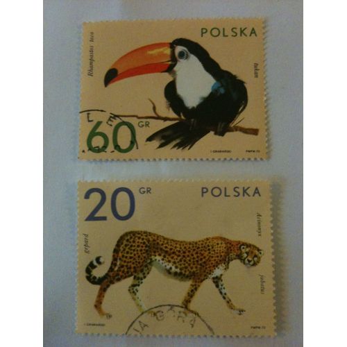 Lot De 2 Timbre Faune Pologne 1972