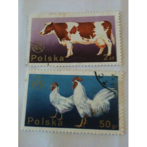 Lot De 2 Timbres Animaux De La Ferme Pologne