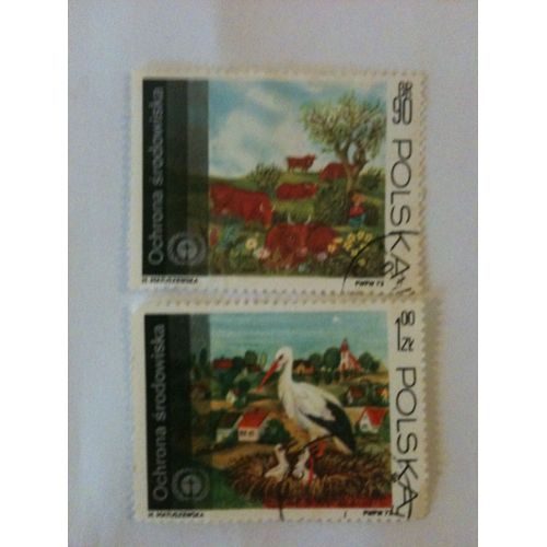 Lot De 2 Timbres Animaux Pologne