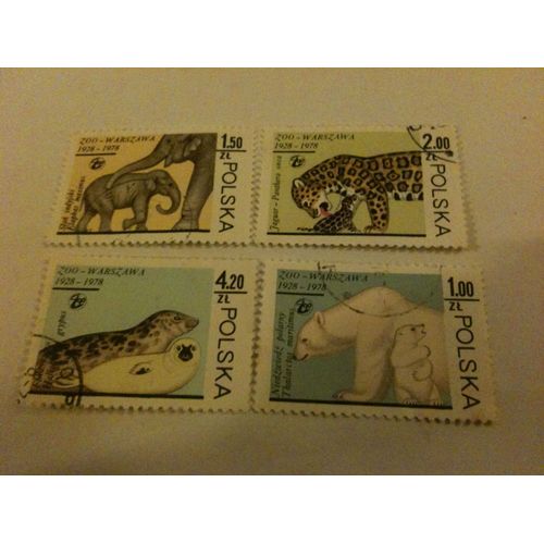 Lot De 4 Timbres Zoo Warszawa Pologne 1978
