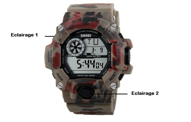 Montre Militaire S-Shock Sport-Numérique-Chrono-Alarme-Camouflage Marron