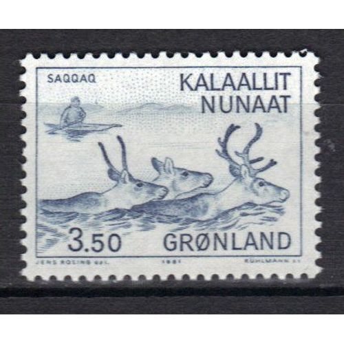 Groenland 1981 (Danemark) : La Chasse Aux Rennes - Timbre 3 K. 50 Bleu Neuf **