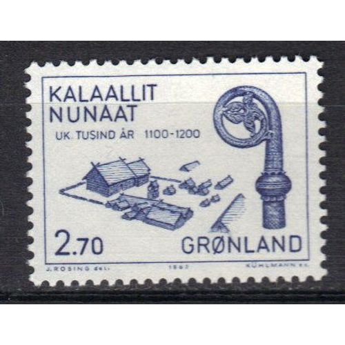 Groenland 1982 (Danemark) : Maison De L'évêque Joen Smyrill Et Sa Crosse (1100-1200)  - Timbre 2 K. 70 Bleu Neuf **