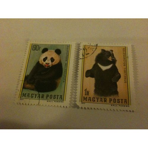 Lot De 2 Timbres Ours Hongrie 1977