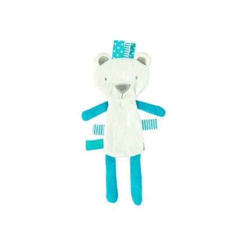 Doudou Ours Blanc Et Bleu Turquoise Premaman Orchestra Peluche Ourson Plat