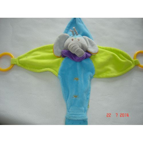 Doudou Plat Éléphant Bleu Et Vert Mon Doudou D'éveil De Doudou Et Compagnie