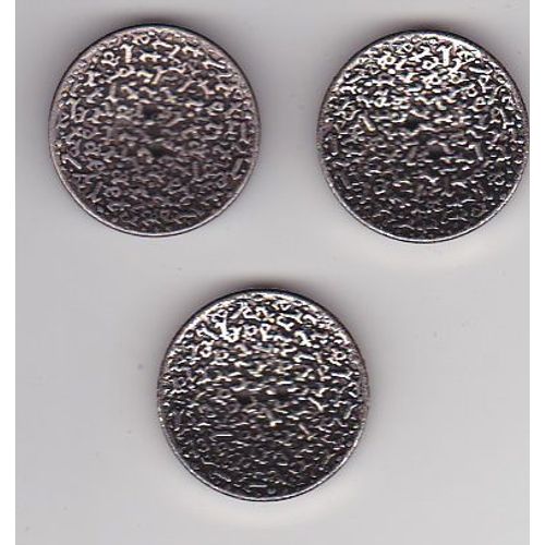 3 Boutons Argentes Mat, Ronds, Plats, 2 Trous,Diamètre 2,8cm