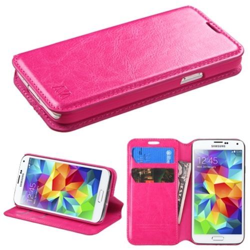 Housse Portefeuille Porte-Carte Pour Samsung Galaxy S5 Mini Sm-G800h Rose Vif