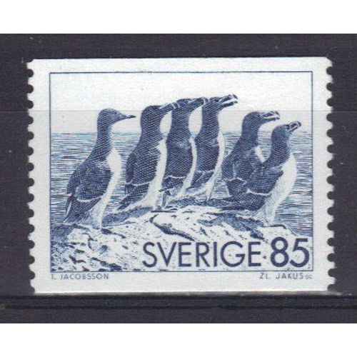 Suede 1976 : Oiseaux : Alcidés - Timbre 85 Ö. Bleu Foncé Neuf **