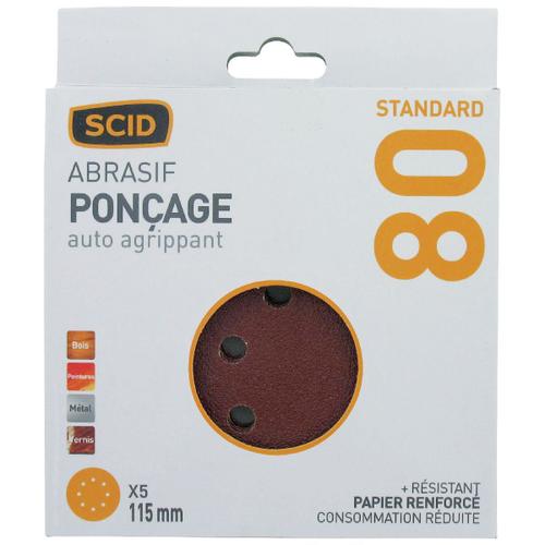 Disque auto-agrippant diamètre 115 mm 8 trous SCID - Grain 80 - Vendu par 5