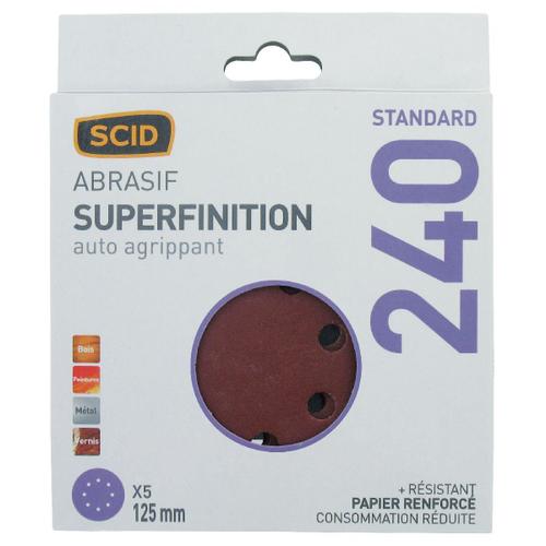 Disque auto-agrippant SCID - 8 trous - Grain 240 - Diamètre 125 mm - Vendu par 5