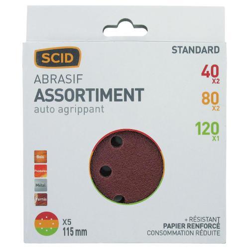 Disque auto-agrippant 8 trous SCID - Grain 40, 80, 120 - Diamètre 115 mm - Vendu par 5