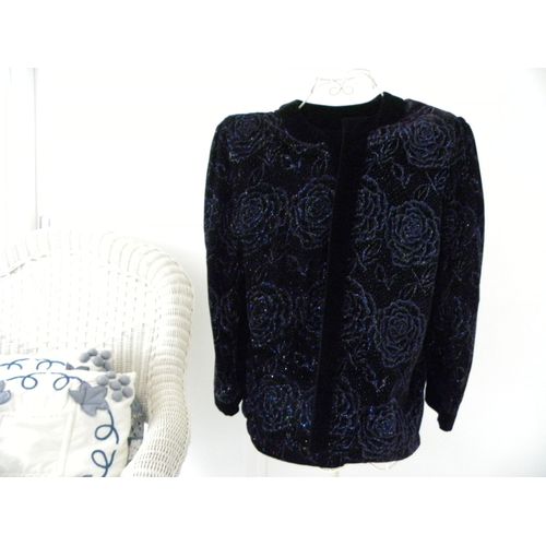 Veste Soir Velours Pailleté Bleu Nuit