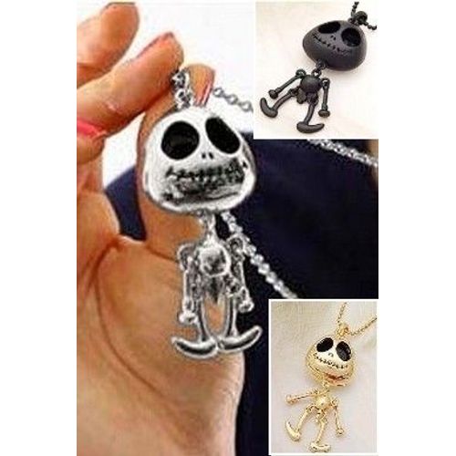Sautoir Collier Avec Pendentif - Squelette Épouvantail Mr Jack - (Doré, Noir, Chrome Ou Alu, Au Choix)