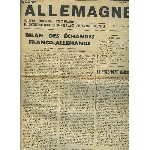 Allemagne - N°60/61 - 11° Annee : Le Discours D'adieu De Theodor Heuss + Sondage : L'opinion Française Devant L'allemagne + Maisons De Jeunes En Allemagne + Berlin-Ouest...Etc.