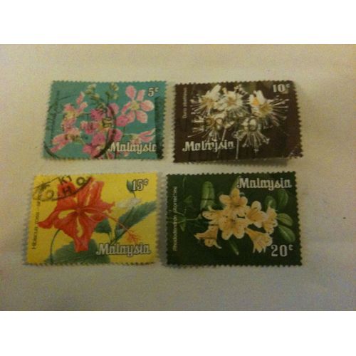 Lot De 4 Timbres Malaisie Fleurs