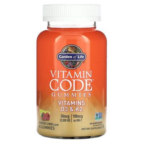 Garden Of Life Vitamin Code Gummies, Vitamines D3 Et K2, Framboise Et Citron, 45 Gommes