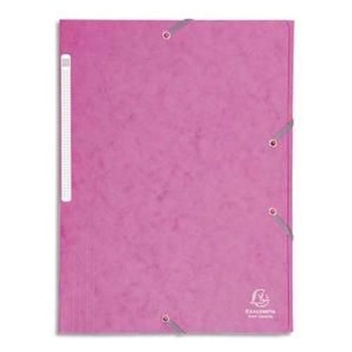Exacompta Chemise 3 Rabats Et Élastique Monobloc , Carte Lustrée 5/10e Rose, Élastique Fixé Devant