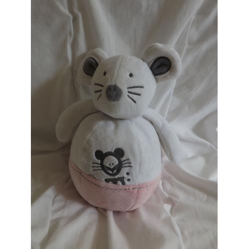 Peluche Doudou Souris Rose Blanche Culbuto By Obaibi