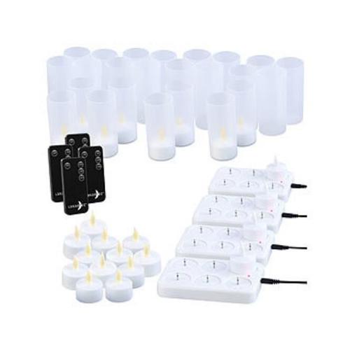 24 bougies chauffe-plat à LED rechargeables et télécommandées avec photophores