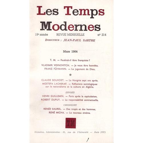 Les Temps Modernes : 19e Année, Numéro 214 De Mars 1964