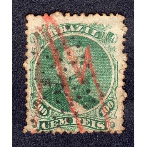 Timbre Brésil Cem Reis Vert 100 R - 1878