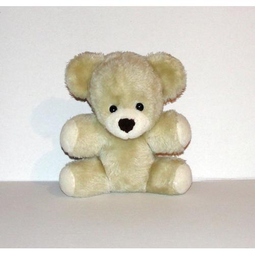 Ours Beige Et Blanc Ancienne Peluche Nounours Hochet 21 Cm