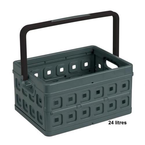 BAC de rangement plastique pliable avec poignée 213x435x310mm couleur anthracite poignée noir (Square folding box + handle 24L)