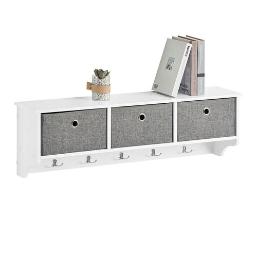 Sobuy Porte Manteau Mural, Meuble Entrée, Porte-Vêtements Penderie Avec 5 Crochets Et 3 Paniers Pour Couloir, Salon, Chambre, Salle De Bain, 100x20x30 Cm Blanc, Frg282-W