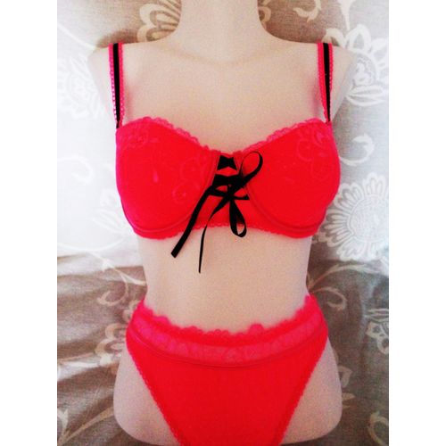 Ensemble Lingerie 90 D Avec String Taille M Rose Avec Lacet Bleu Marine Soleil Sucre