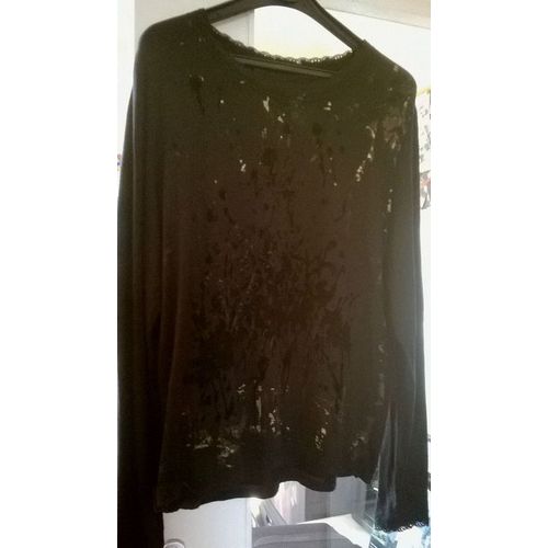 Top Noir Manches Longues Velours Dévoré Devant Xl 42 44