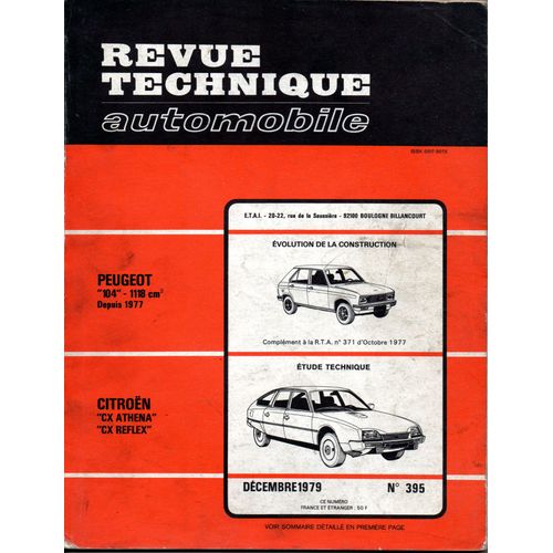 Revue Technique Automobile  N° 395 : Etude Technique Citroen Cx Et Evolution Peugeot 104