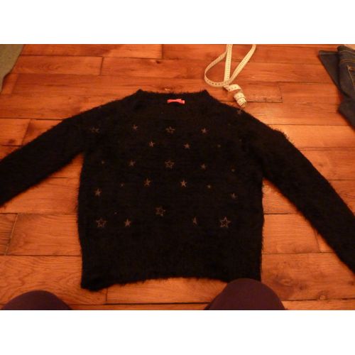 Pull Pour Fêtes Noir À Poils Et Etoiles T38