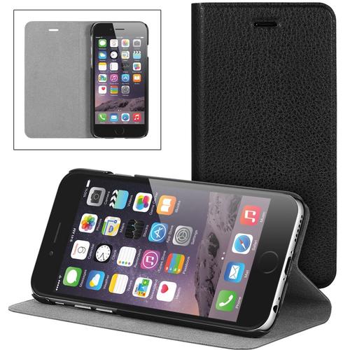 Etui Folio Aspect Cuir Noir Pour Iphone 6 De 4,7 Pouces Avec Rabat Latéral Et F