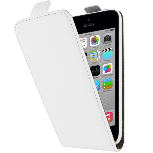 Etui Flip Rabat Vertical Blanc Pour Iphone 5c Fermeture Aimantée