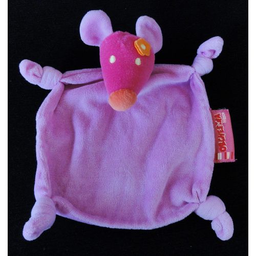 Doudou Plat Souris Rose Fushia Fleur Orange Orchestra
