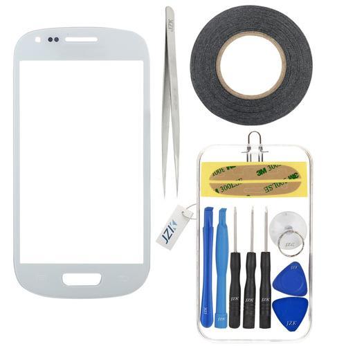 Vitre Samsung Galaxy S3 Mini Blanc + Kit Outils + Adhésif 3m