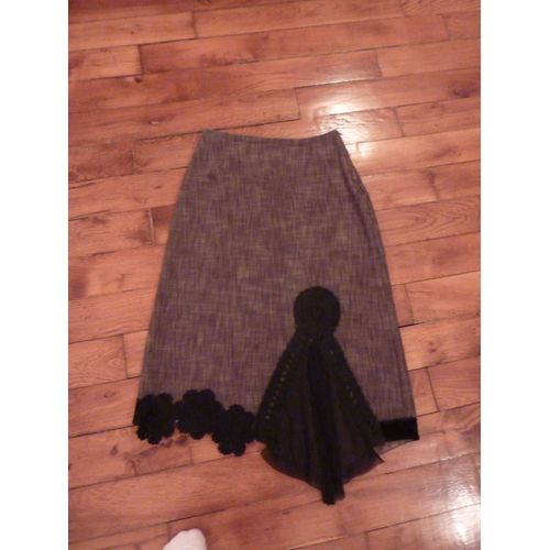 Jupe Marron Avec Effet Broderie Noire T36