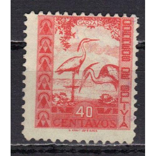 Bolivie 1939 : Oiseaux : Hérons - Timbre 40 C. Rose Oblitéré
