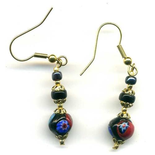 Boucles D'oreilles Avec 1 Perle En Verre Façon Murano. 2,5 Cm