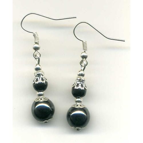 Boucles D'oreilles En Hématite Noire Avec Coupelles Filigramées En Métal Argenté (Pierres De 6 Et 10 Mm)