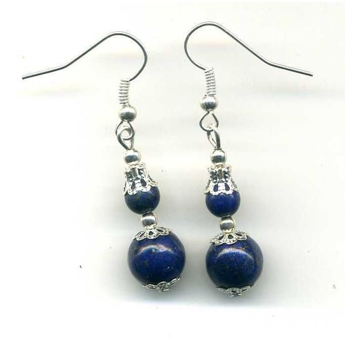 Boucles D'oreilles En Lapis Lazuli Avec Coupelles Argentées (Pierres De 6 Et 10 Mm)